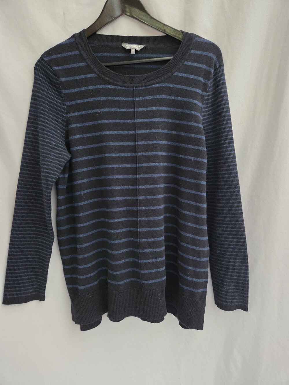 Denver Hayes Navy and Blue Striped Crewneck Sweater